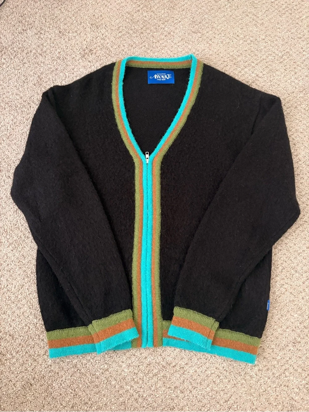 Awake NY Black Mohair Striped Cardigan Size M